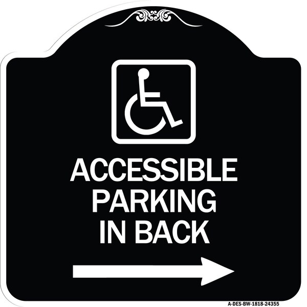 Accessible Parking on Right Arrow W/ Graphic Heavy-Gauge Aluminum Sign, 18" x 18", BW-1818-24355